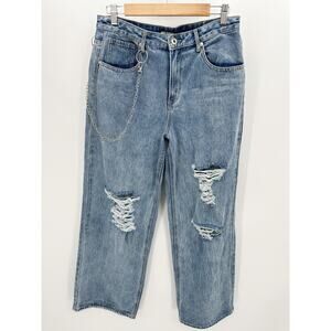 Hot Topic Women Loose Fit Grunge Jeans Size 11 Light Wash Distressed Cotton